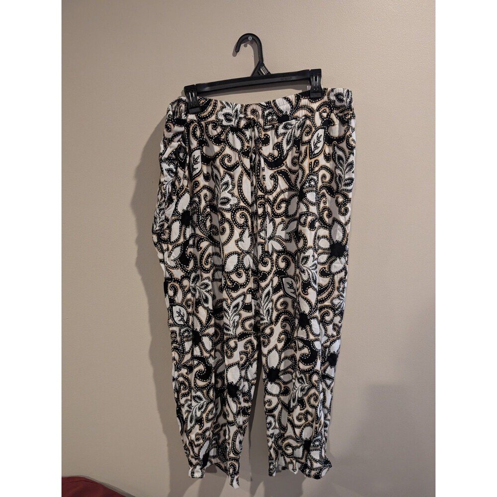 SUSAN GRAVER Pure XL Linen Blend Liquid Print Wide Leg Crop Pants Casual Office